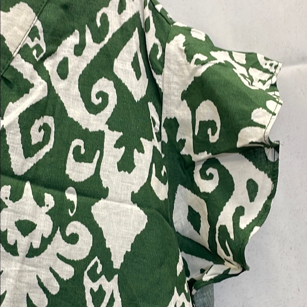 Haute Hippie, Green and White, Ruffle Cap Sleeve, Linen Blend, Boxy Blouse, (3X) - Picture 7 of 11